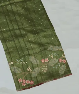 Green Tussar Embroidery Saree T4485351