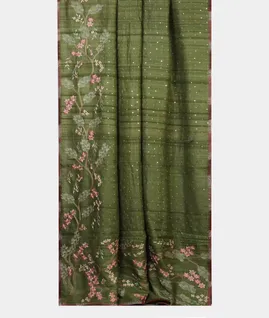 Green Tussar Embroidery Saree T4485352