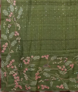 Green Tussar Embroidery Saree T4485354