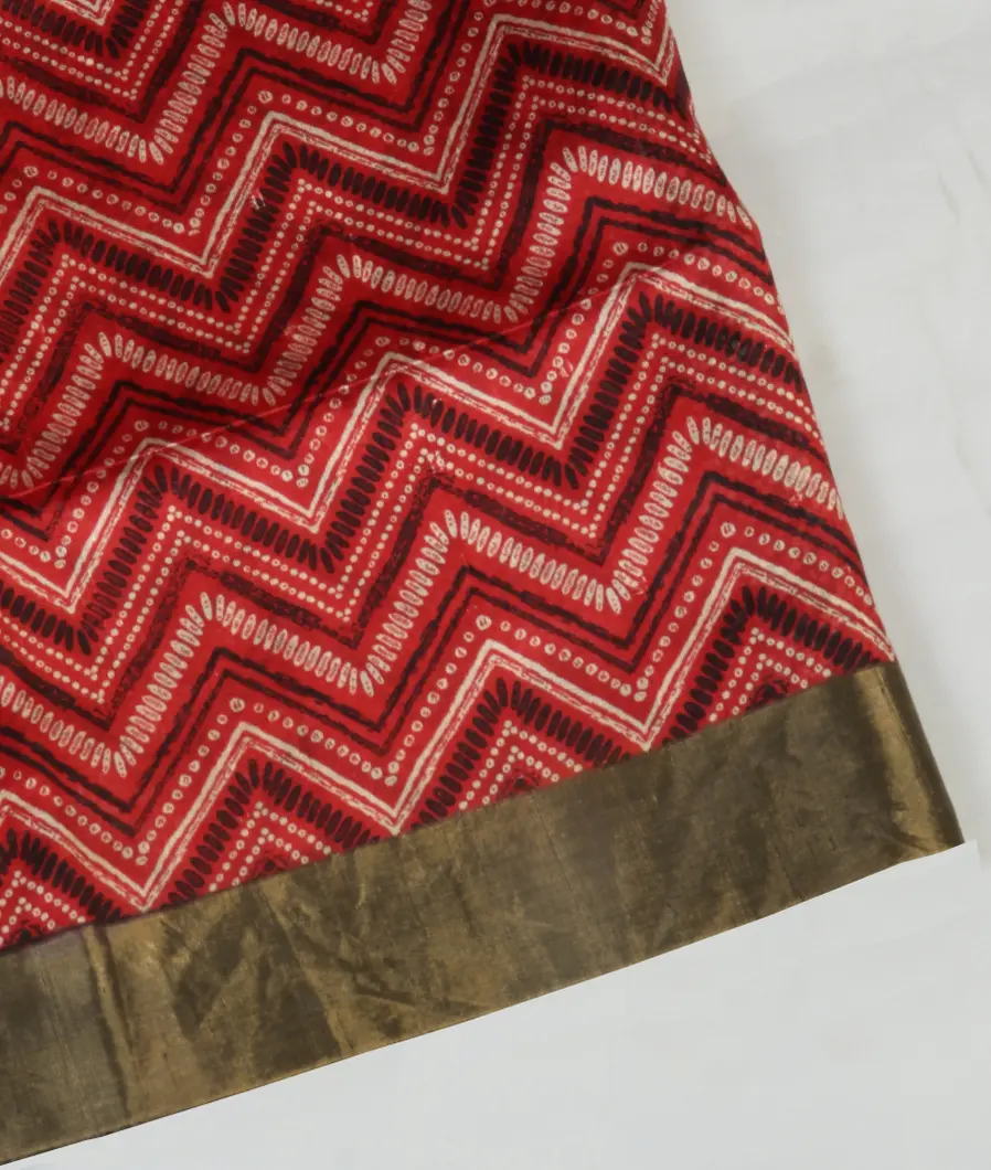 Red Printed Raw Silk Saree T412298-image