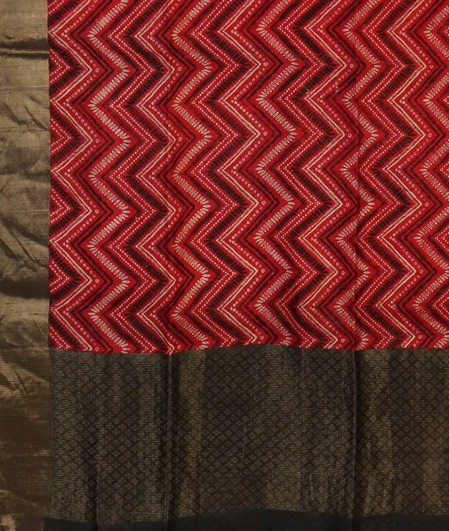 Red Printed Raw Silk Saree T4122984