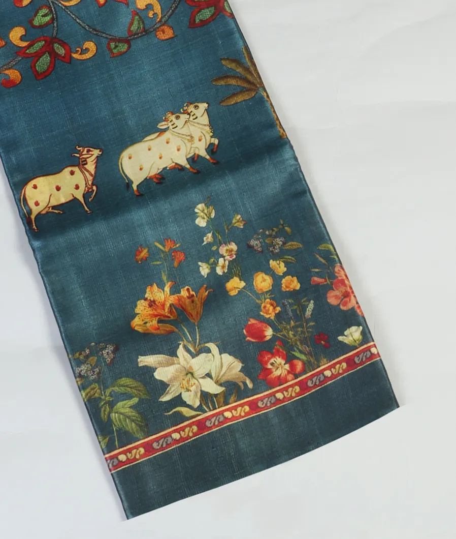 Blue Tussar Printed Saree T432043-image