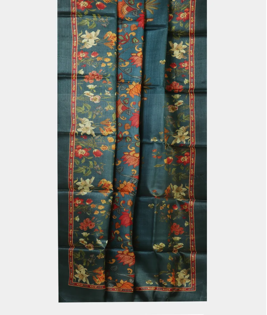 Blue Tussar Printed Saree T4320432