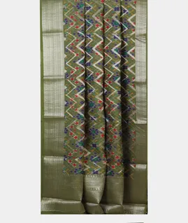 Green Tussar Printed Saree T3942202