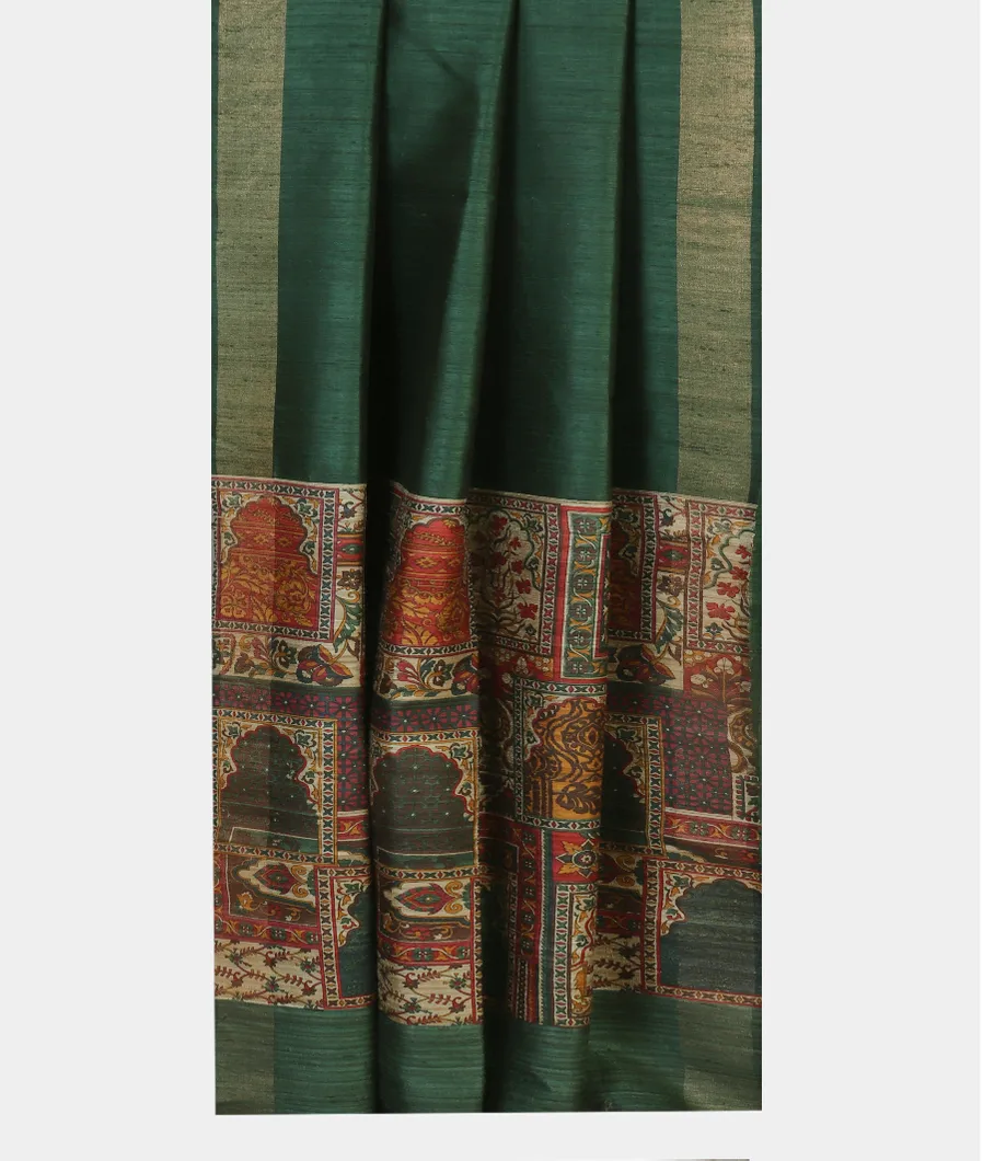 Green Tussar Printed Saree T4550122