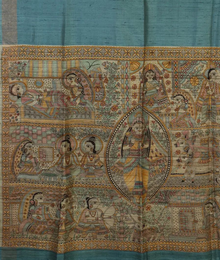 Blue Tussar Printed Saree T4550204