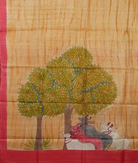 Light Yellow Tussar Printed Saree T3289724