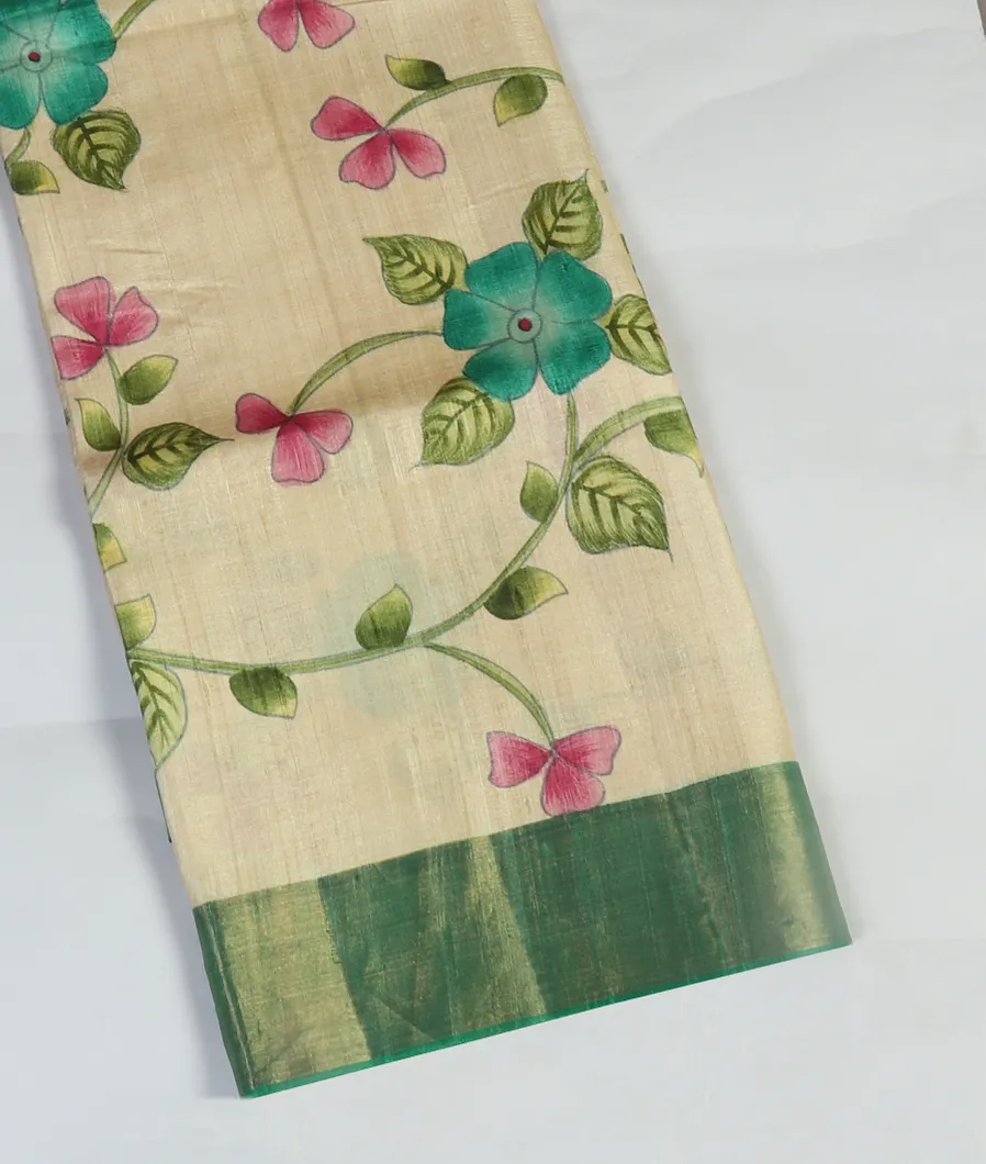 Beige Tussar Printed Saree T452197-image