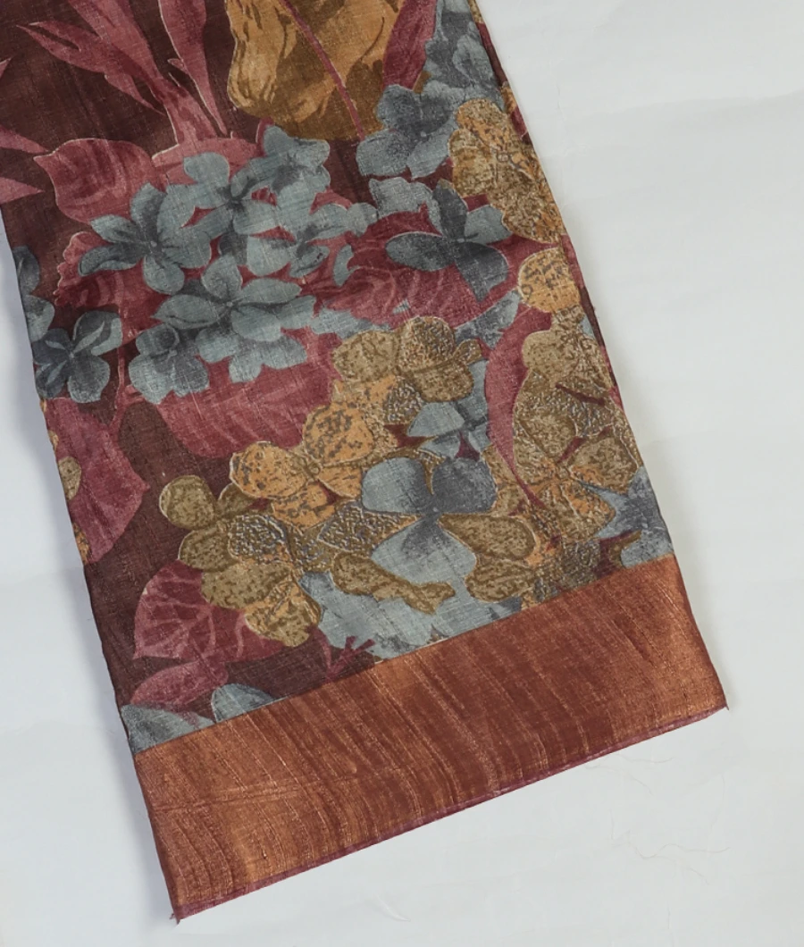 Brown Tussar Printed Saree T450492-image