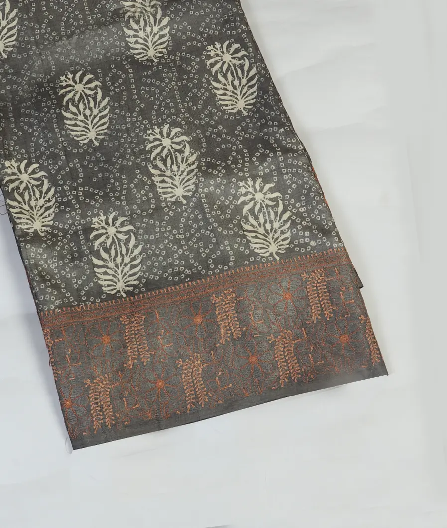 Grey Tussar Hand embroidery Saree T460100-image