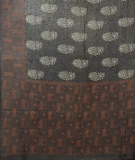 Grey  Tussar Hand embroidery Saree T4601004