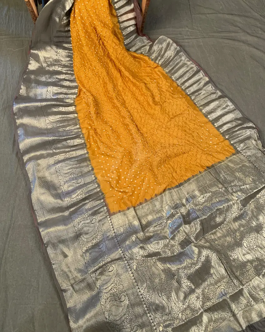 Yellow Bandhani Chaniya Silk Saree T4525292