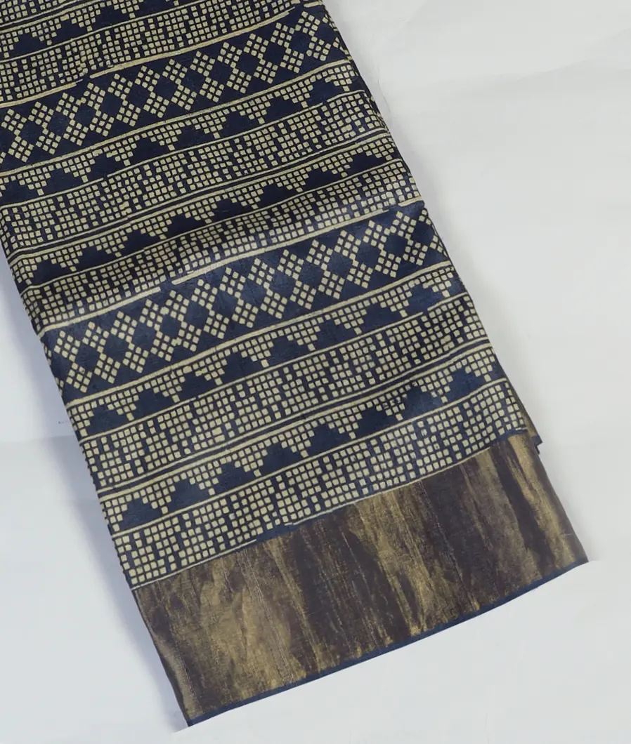 Blue Tussar Printed Saree T423369-image