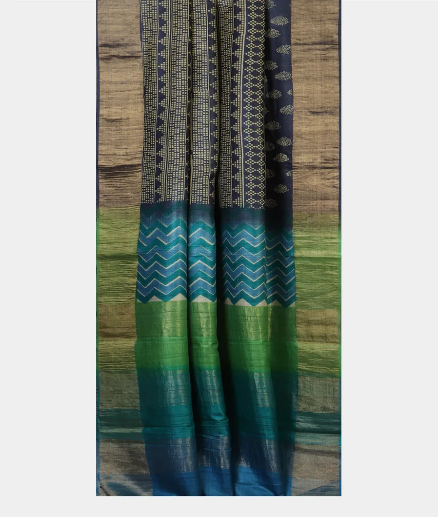 Blue Tussar Printed Saree T4233692