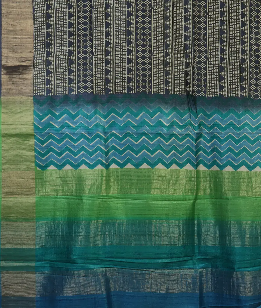 Blue Tussar Printed Saree T4233694