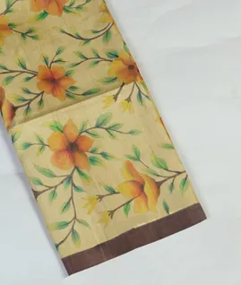 Cream Tussar Handpainted Saree T3857331