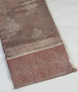 Brown  Tussar Hand embroidery Saree   T4601051
