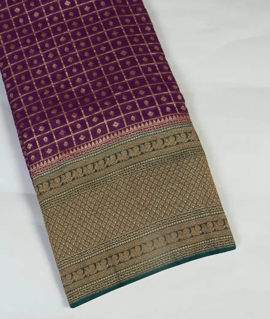 Purple Banaras Geogette Silk Saree T443657-image