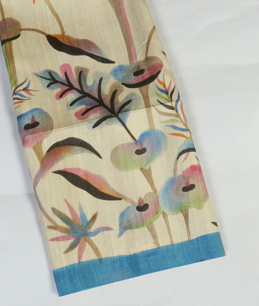 Beige Tussar Handpainted Saree T433190-image
