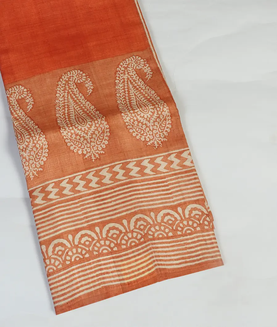 Rust Tussar Printed Saree T379168-image