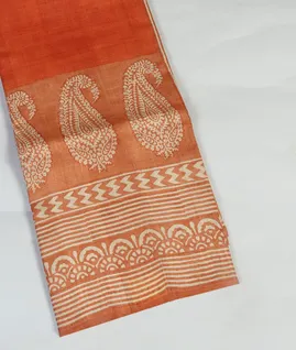 Rust Tussar Printed Saree T3791681