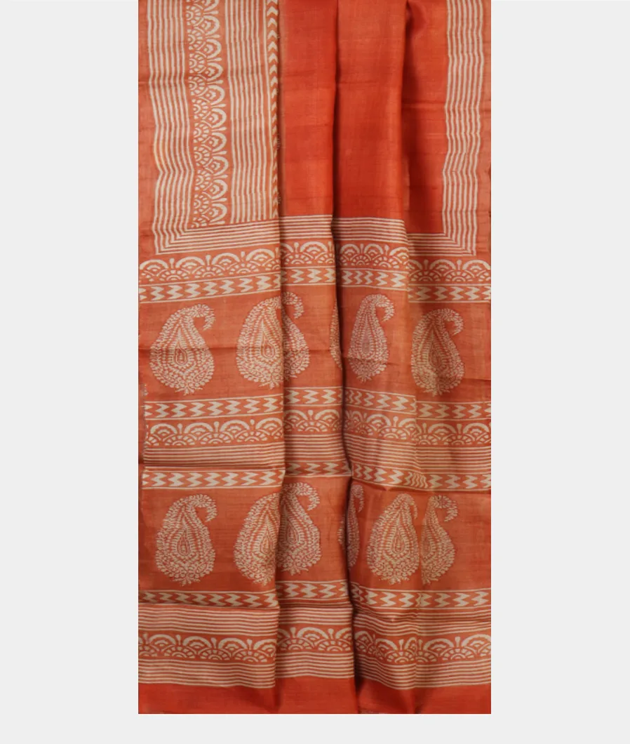 Rust Tussar Printed Saree T3791682