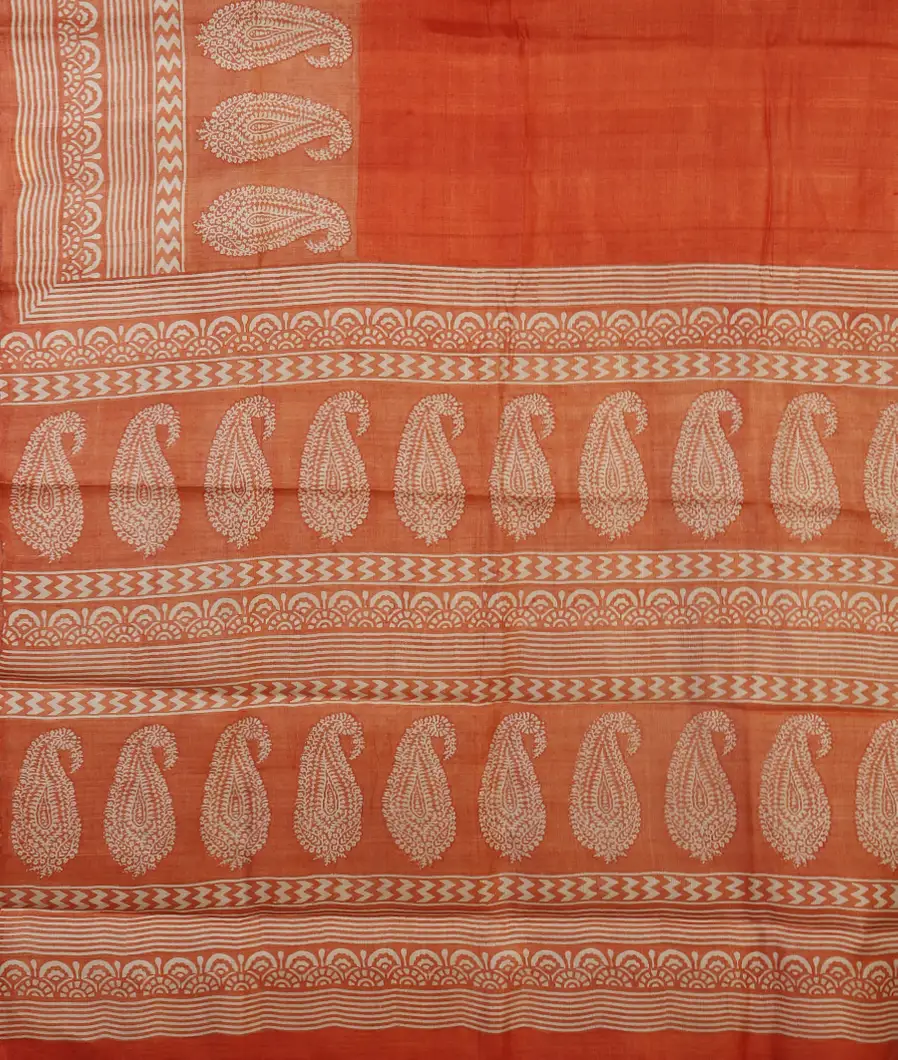 Rust Tussar Printed Saree T3791684