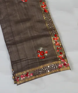 Brown Tussar Embroidery saree T4582221
