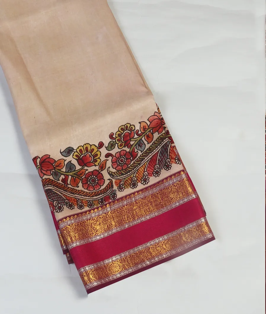 Beige Kalamkari Handpainted Silk Saree T408351-image