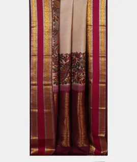 Beige Kalamkari Handpainted Silk Saree T4083512