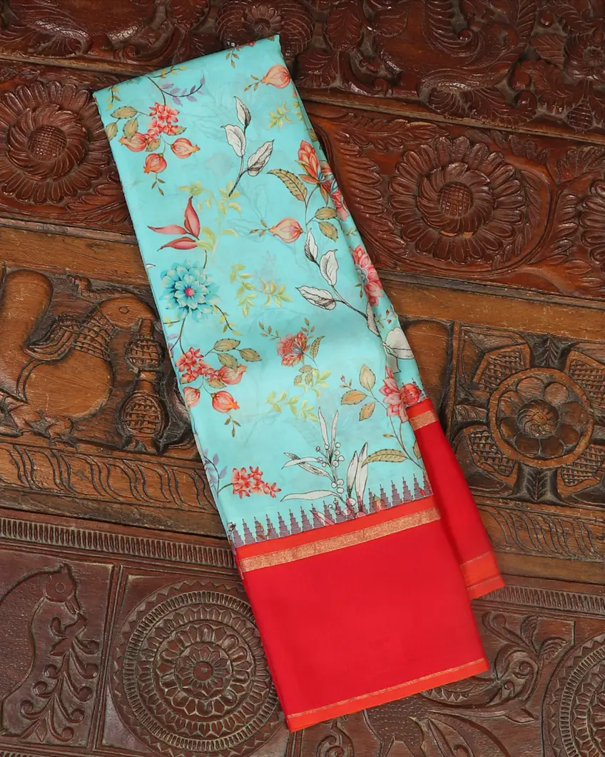 Blue Printed Soft Silk Saree T459829-image
