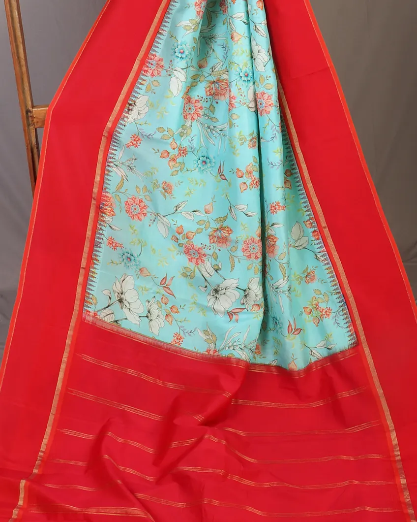 Blue Printed Soft Silk Saree T4598294