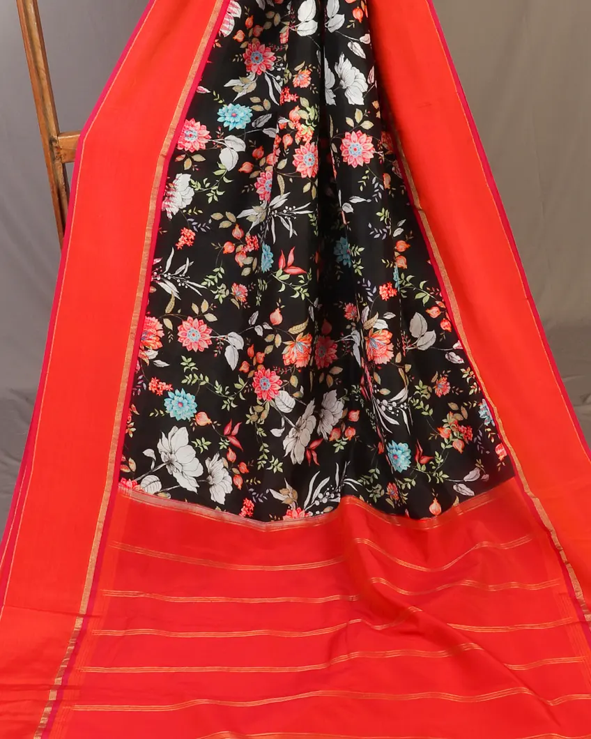 Black Printed Soft Silk Saree T4598234