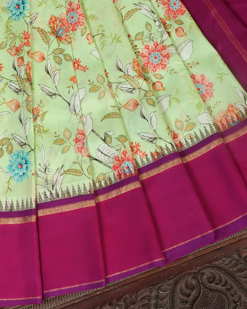 Green Printed Soft Silk Saree T4598342