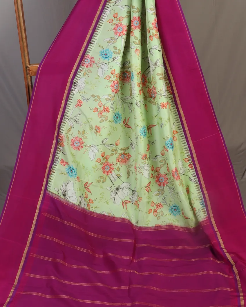 Green Printed Soft Silk Saree T4598344