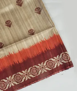 Beige Tusser printed Saree  T4434191