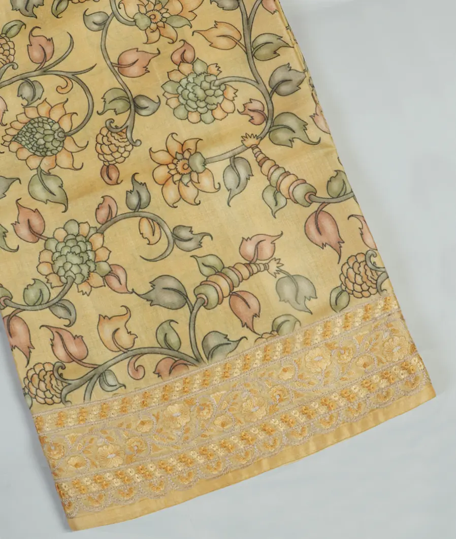 Yellow Tussar Printed Saree T393567-image