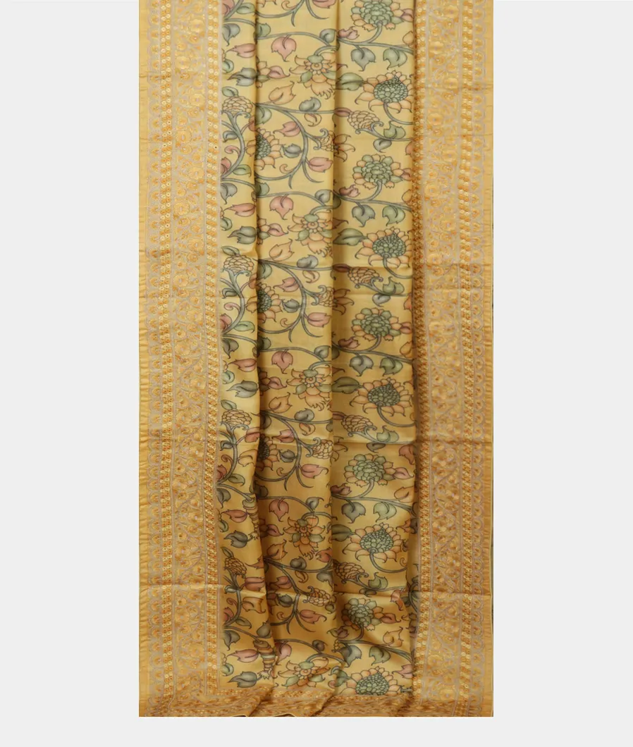 Yellow Tussar Printed Saree T3935672