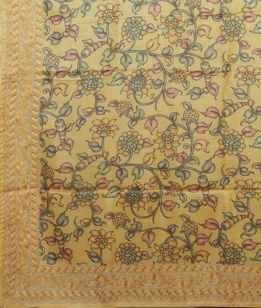 Yellow Tussar Printed Saree T3935674