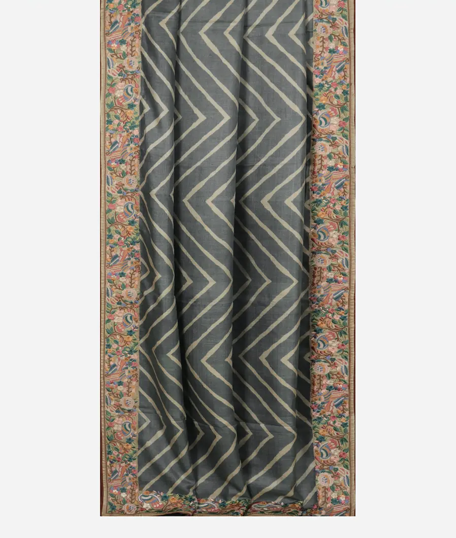 Grey Tussar Embroidery Saree T2699412