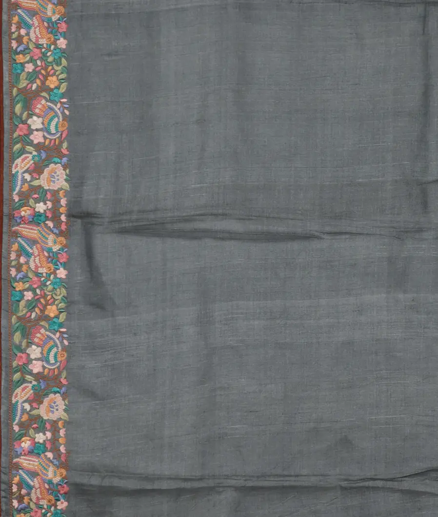 Grey Tussar Embroidery Saree T2699413