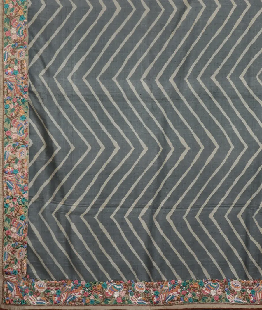 Grey Tussar Embroidery Saree T2699414