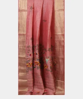 Pink Linen Embroidery Saree T4517332