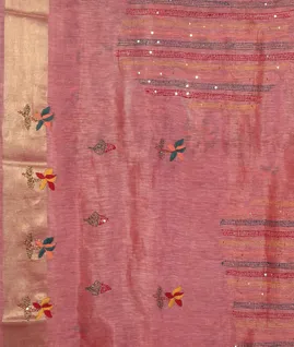 Pink Linen Embroidery Saree T4517333