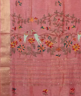 Pink Linen Embroidery Saree T4517334