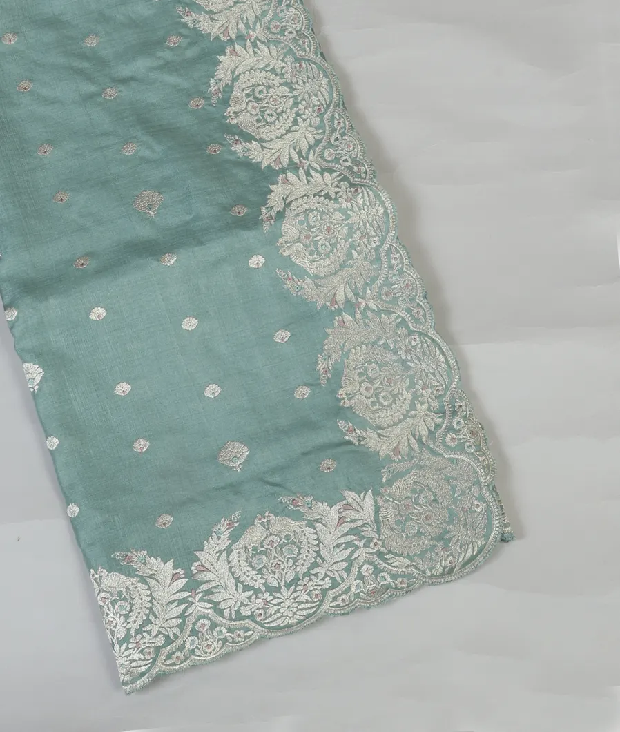 Light Blue Tussar Embroidery saree T459452-image