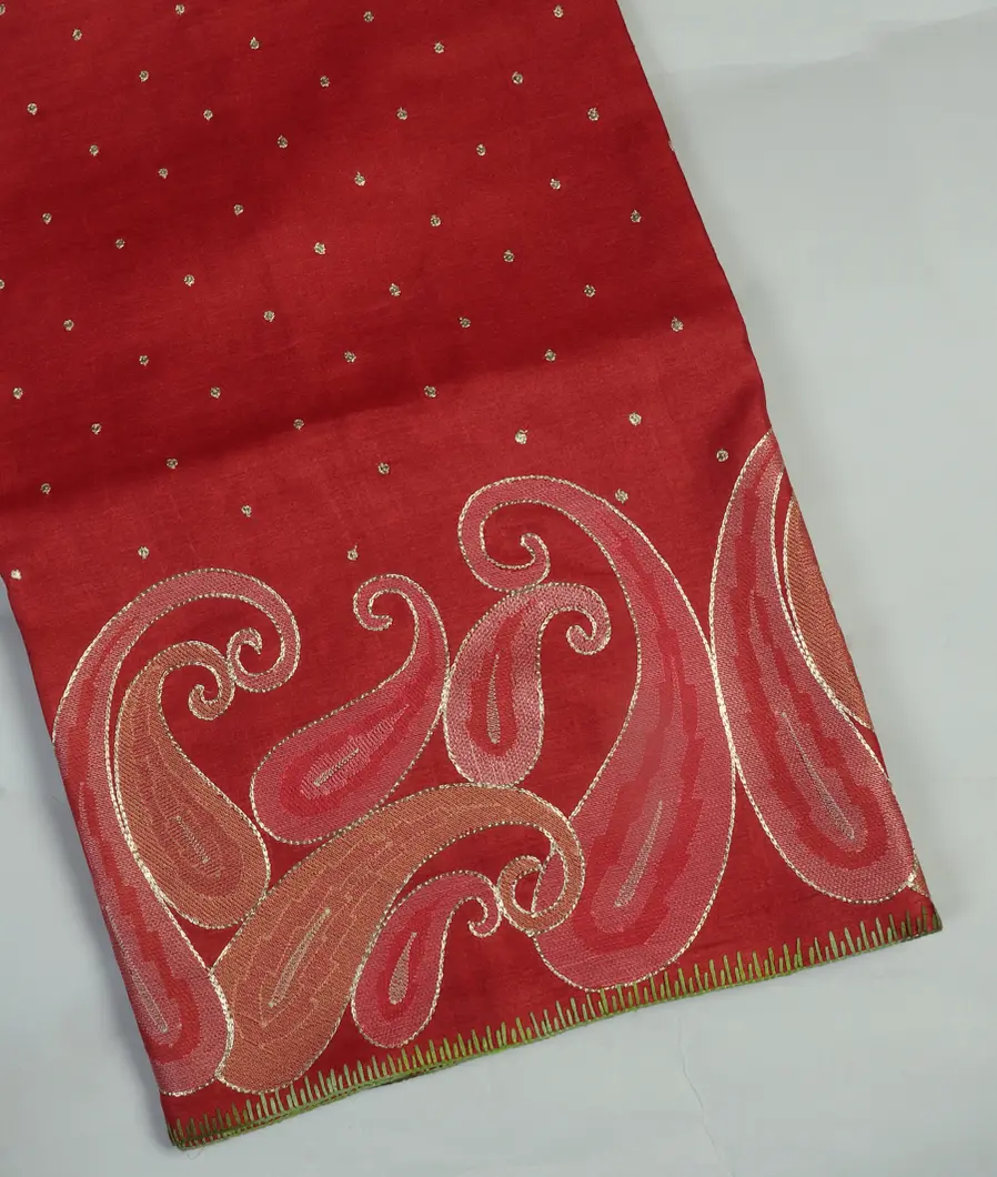 Red Tussar Embroidery Saree T461336-image