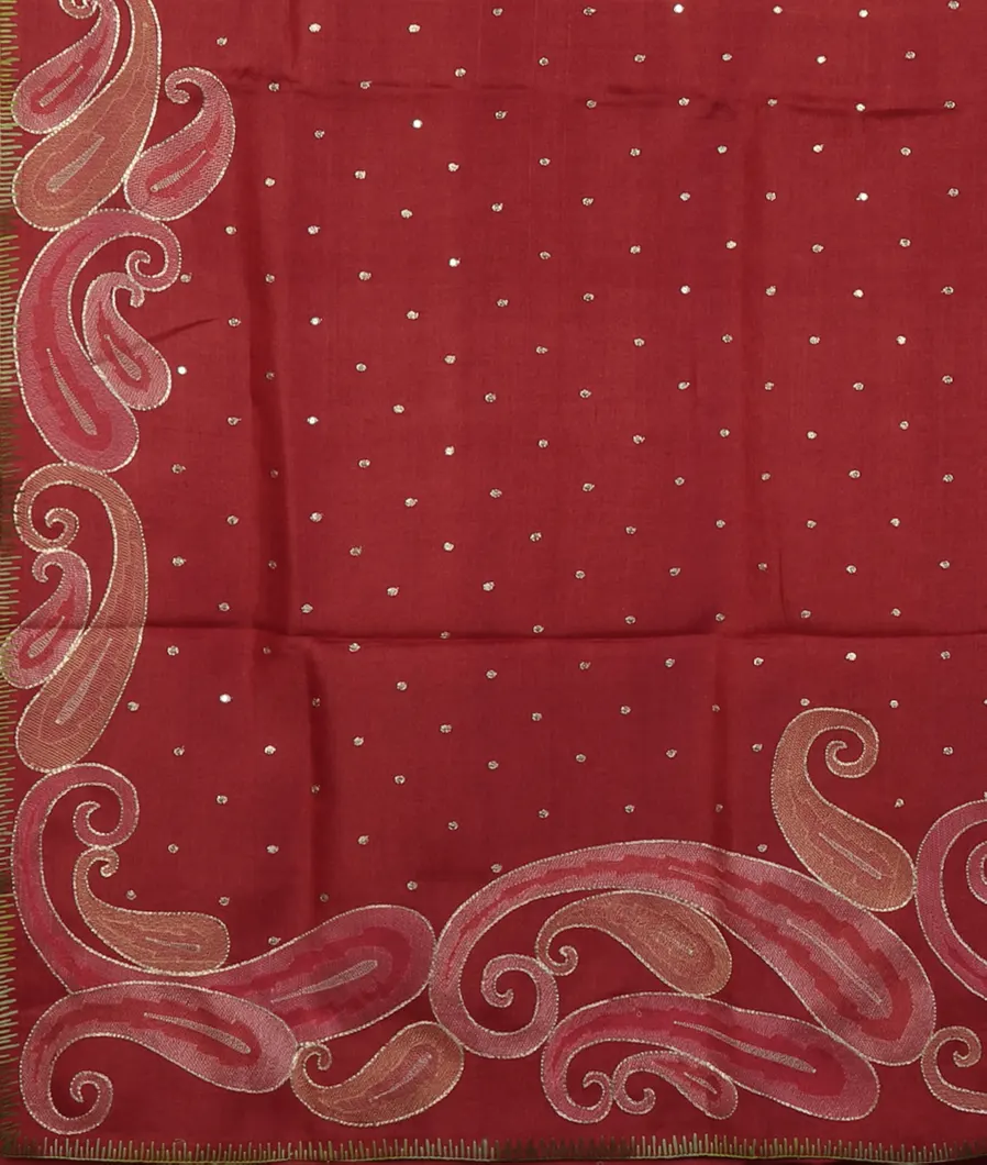 Red Tussar Embroidery Saree T4613364