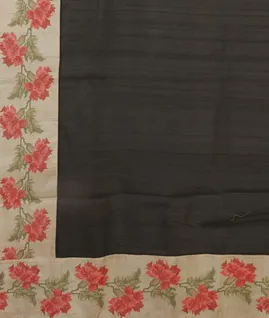 Black Tussar Embroidery Saree T4260144