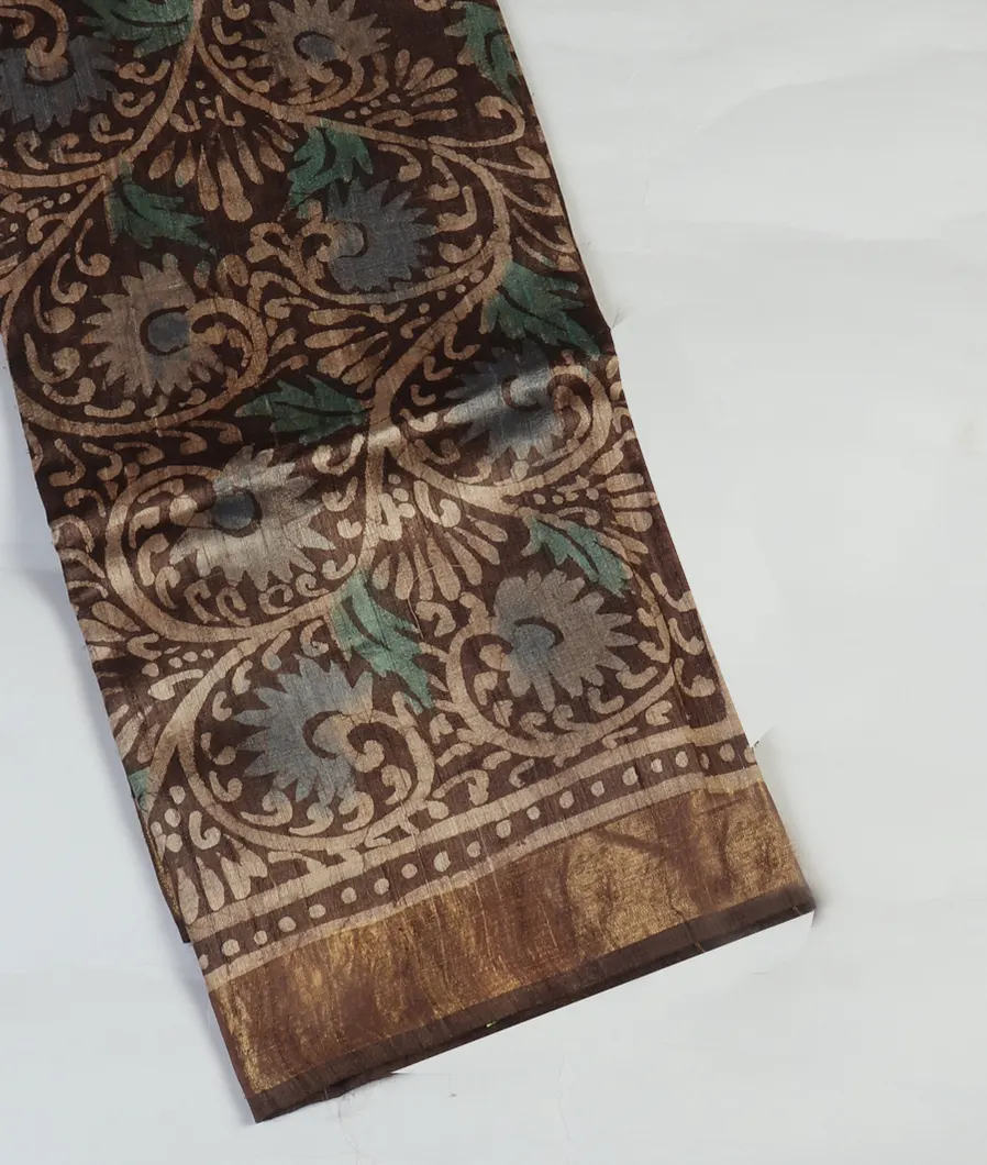Brown Tussar Printed Saree T381500-image